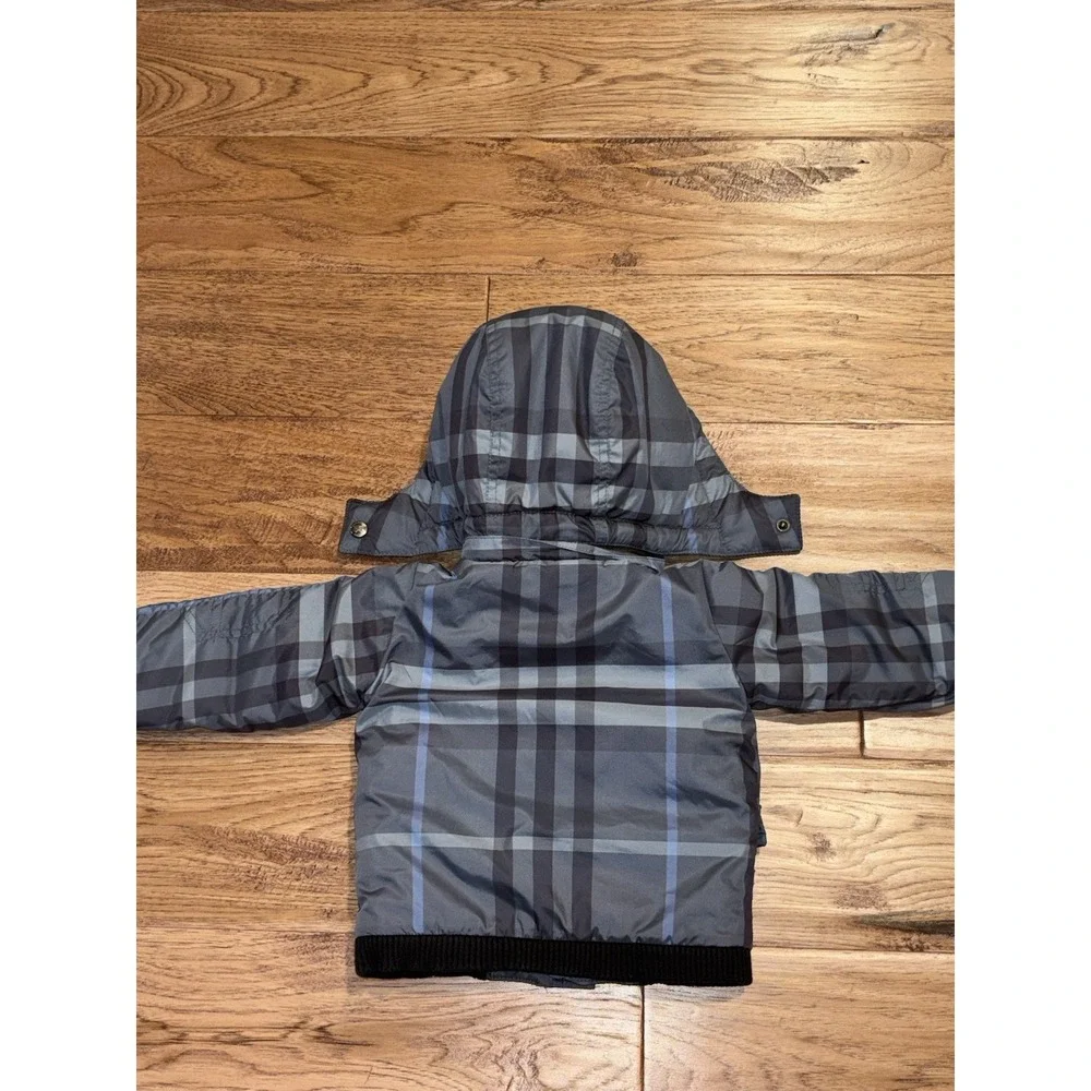 Burberry Baby Boys Blue Plaid Winter Puffer‎ Hooded Jacket Coat Blue 9 Months